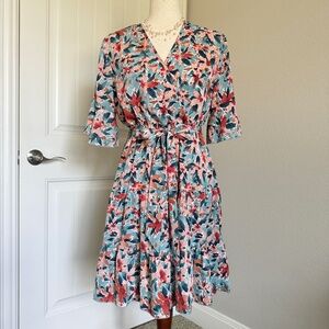 Floral Summer Faux Wrap Ruffle Dress